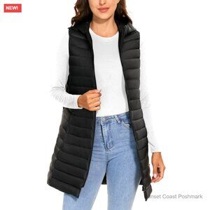 Quilted Puffer Vest with Hood Black Lightweight Down Filling Waterproof New